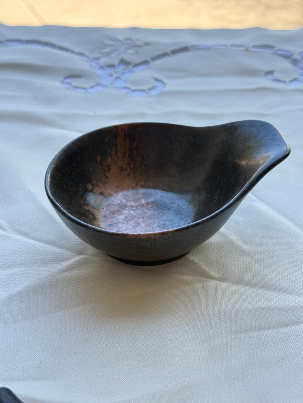 Vintage Studio Pottery Stoneware Pour Bowl Brown Speckled Serving Bowl